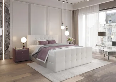 Produktbild von KEF Boxspringbett Polsterbett Paris Bett mit Matratze und Topper Doppelbett mit Bettkasten Bonell Matratze H3 180x200 cm Weiß Kunstleder