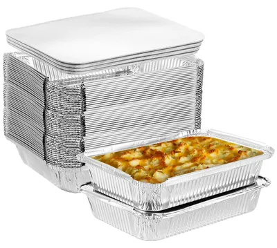 Image de 50 récipients en aluminium avec couvercle, plats en aluminium jetables