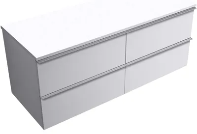 Zdjęcie produktu dla CERANO – Szafka łazienkowa Velora – biała matowa, uchwyt chromowany + blat pod umywalkę Navira Slim – 18 mm – 120 x 54,8 x 46,5 cm