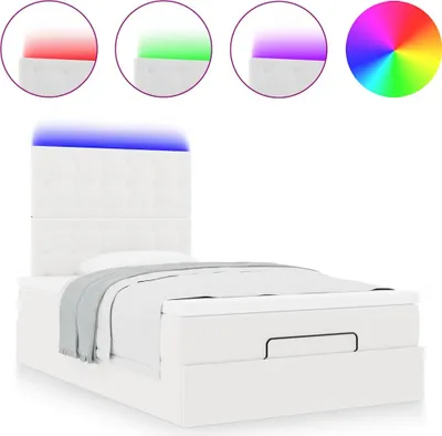Image de vidaXL Ottoman-lit avec matelas & LEDs Blanc 120x190 cm Similicuir