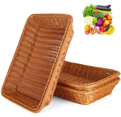 Image de Ensemble de 3 paniers en plastique tressé pour rangement et décoration