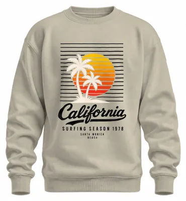Productafbeelding van California Surfseizoen 1978, strand van Santa Monica, zomerse sweatshirt, model pullover, natuurlijke kleur, maat S