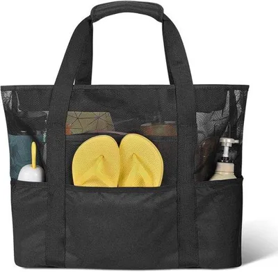 Image de Sac de plage XXL pour femme avec fermeture éclair - Léger et polyvalent - Idéal pour la plage, la piscine, les courses et la salle de sport 47 x 20,5 x 34,5 cm