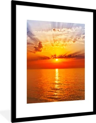 Produktbild von MuchoWow® Gerahmtes Poster Sonnenuntergang - Meer - Himmel - Orange - Horizont - Wasser 60x80 cm - Poster mit Schwarzem Bilderrahmen Wandposter Rahmen Foto Bilder - Wohnzimmer - Dekorationen - Prämie