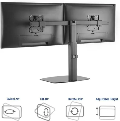 Doppelter Monitorarm Gasfeder bis 27 Zoll - VESA 75/100mm - Neigbar 40 Grad - Schwenkbar 90 Grad - Drehbar 360 Grad