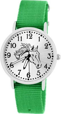 Produktbild von Kinder Armbanduhr Mädchen Pferd Kinderuhr Pferde Uhr Geschenk Pferdemotiv grün