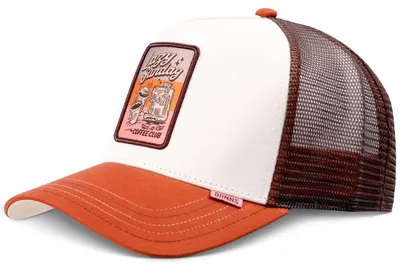 Imagen del producto de Gorra de camionero Djinns con parche del "Lazy Sunday Coffee Club" en diseño de bloques de color, color beige, talla única