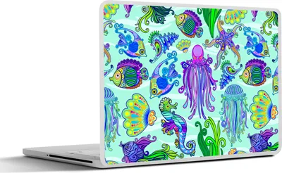 Produktbild von MuchoWow® Laptop Aufkleber Sticker Cover Tiere - Regenbogen - Fische - Muster 25x18 cm - Laptop-Deko