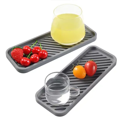 Produktbild von Spülbecken-Organizer, Abtropfschale, Tropfschale, Spülbeckenmatte, schmales Silikon, 2-teilig, grau