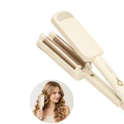 Produktbild von 32-mm-Welleneisen für Beach Waves, 4 Temperaturstufen 160–220 °C, 10 Sek. Aufheizzeit, Keramikbeschichtung, Abschaltautomatik, Cremeweiß