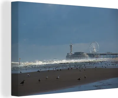 Produktbild von OneMillionCanvasses® - Leinwandbilder - 140x90 cm, Ein schöner Blick auf den Pier von Scheveningen, Wandbilder Kunstdruck Wanddekoration - Foto auf Leinwand - Gemälde auf Holzrahmen