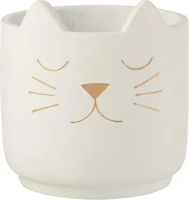 Zdjęcie produktu dla J-Line Flowerpot Cat - Cement - Biały/złoty - Duży