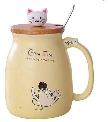 Immagine prodotto di Tazza da caffè in Vetroceramica con cucchiaino e coperchio in legno, capacità 420 ml, colore giallo