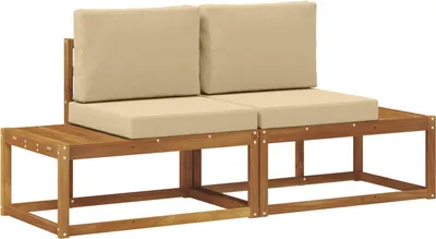 Image de vidaXL Canapé d'extérieur 2 pièces Naturel et beige Bois massif d'acacia