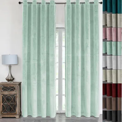 Produktbild von Vorhang Ösenschal Samt Blickdicht 140 (B) x 245 (L) Vorhänge Gardine Gardinen mit Ösen Ösenaufhängung Antikgrün 1er Pack