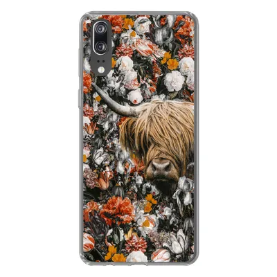 Produktbild von MuchoWow® Handyhülle Schutzhülle Hülle für Huawei P20 Schottischer Highlander - Blumen - Orange Silikon Softcase Handy Hülle - Hardcover