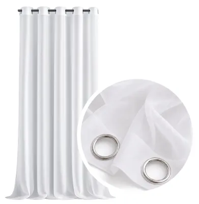 Produktbild von MEBLEODNOWA, Voile-Gardine mit Ösen, Glatter Voile, Weiß, 300x250 cm, Fenstergardine, Lichtdurchlässig, Pflegeleicht, Elegant