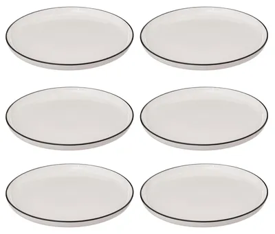 Zdjęcie produktu dla Talerze obiadowe porcelanowe ALIX, czarna obwódka, 6 sztuk x Ø 27 cm