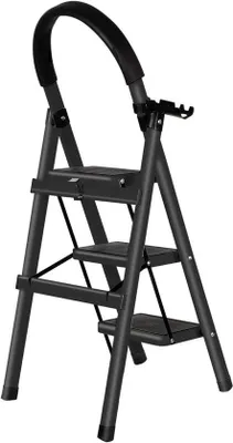 Immagine prodotto di Scala a pioli pieghevole a 3 gradini - Scala a pioli pieghevole - Lavorare in sicurezza - Gradini antiscivolo - Portata 150 kg - Nero
