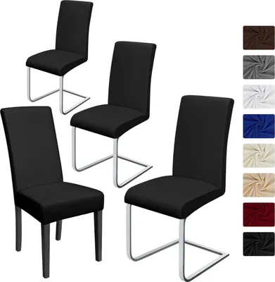 Produktbild von Stuhlhussen 4 Stš¹ck, Stretch-Stuhlbezug elastische Moderne Husse Elasthan Stretchhusse Stuhlbezug Stuhlš¹berzug . bi-Elastic Spannbezug, sehr pflegeleicht und langlebig Universal (4 Stš¹ck, Schwarz)