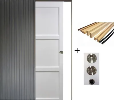 Image de Porte Coulissante Korya Blanc 3 panneaux H204 x L93 + Systeme a Galandage et kit finition inclus (coquille et tire doigt)