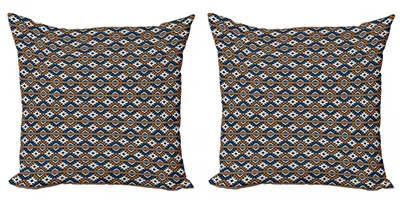Produktbild von ABAKUHAUS Boho Kissenbezug Set (2Stück), Grenze ethnisches nahtloses geometrisches Muster in Boho Art Style, 60x60cm, Orange Blau und Weiß