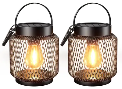 Solarlampen 2er-Set, Metall-Laternen, IP65, warmweiß, für Garten & Terrasse