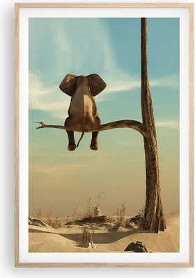 Produktbild von Gerahmtes Poster - Rahmen in heller Eiche - Elefant sitzend Ast - 61x91,5 cm - Wand Bild - Wanddeko - Wandbilder - Kunstposter - Wandposter - Bilderrahmen - Bilder - Kunstdruck - P2NPA61x91-4557