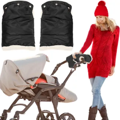 Produktbild von Schwarze Fellmuffhandschuhe für Kinderwagen, Schlitten, isoliert für den Winter