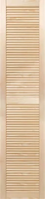 A full-frame image of a louvered wooden door.