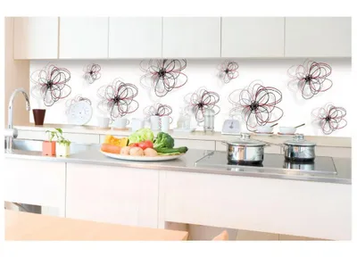 Zdjęcie produktu dla Dimex fototapeta do kuchni KI-350-098 Kreskówkowe kwiaty w kolorze białym 60 x 350 cm