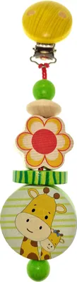 Productafbeelding van Wagentje met giraffemotief, bloem en kleurrijke houten kralen. Afmetingen: 7x4x20 cm. Nieuw
