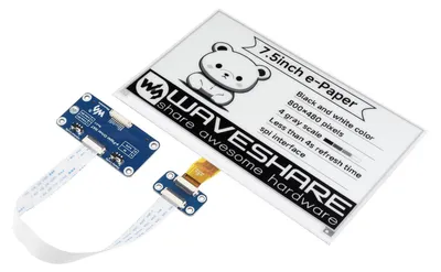 Productafbeelding van Waveshare 7,5-inch e-paper display module V2 voor Home Assistant & ESPHome projecten. Resolutie: 800x480. 3,3V/5V e-ink elektronisch scherm met geïntegreerde controller en SPI-interface, geschikt voor Raspberry Pi/Jetson Nano/STM32
