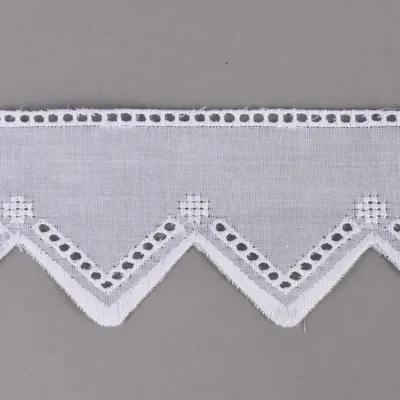 Produktbild von Stickereiborte Meterware Batistoptik Raffband Spitzenband Lochspitze Zacken weiß 7cm Höhe