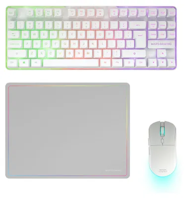Immagine prodotto di Mars Gaming MCPWTKLWUS, Wireless, Wireless RF + USB, Tastiera a membrana, Layout QWERTY, Illuminazione RGB LED, Colore: Bianco