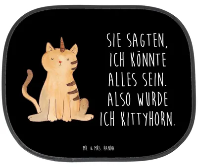 Produktbild von Mr. & Mrs. Panda Sonnenblende Auto Einhorn Katze - Schwarz - Geschenk, Unicorn, Mieze, Sonnenschutz Fürs, Regenbogen, fenster, Glitzer