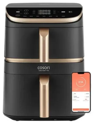 Zdjęcie produktu dla Cosori Turbo Tower Pro Smart, Frytkownica na gorące powietrze, 10,8 l, 30 °C, 230 °C, Pojedyńczy, Czarny, Złoto
