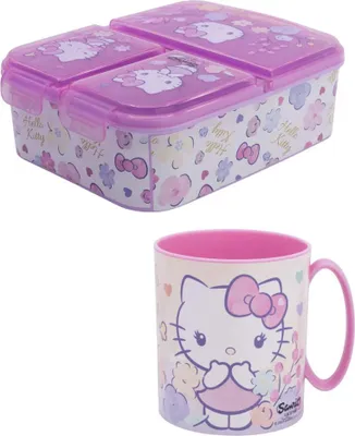 Produktbild von Hello Kitty 2 tlg. Lunch Set Brotdose mit 3 Kammern Trinkbecher 350 ml