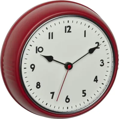 Zdjęcie produktu dla Zegar ścienny retro - analogowy - idealny do kuchni i salonu - 1 sztuka - czerwony - metalowa ramka - Ø 24 cm