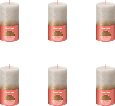 Productafbeelding van Bolsius - Rustieke stompkaars - Metallic, vervagende kleur - 130/68 - 1 stuk per verpakking - Zandgrijs + Goud - Voordeelverpakking - 6 stuks