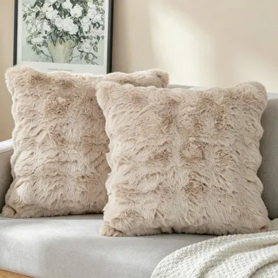 Kissenbezug 40x40 cm beige, Kunstfell, 2er-Set, Plüsch, Dekokissen