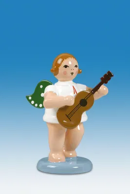 Productafbeelding van Houten engelbeeldje met gitaar, zonder kroon, hoogte 6 cm, nieuw