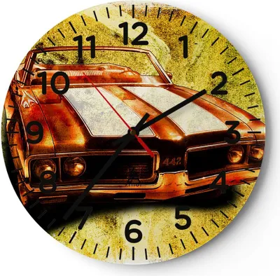 Produktbild von Wanduhr - Rund - Glasuhr - Auto Geschwindigkeit Cabriolet - 40x40cm - Schleichendes Uhrwerk - Lautlos - zum Aufhängen bereit - Dekoration Modern - Wanddekoration aus Glas - C4AR40x40-0531