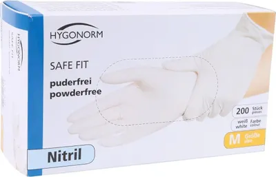 Produktbild von Hygonorm "Safe Fit" Nitril-Handschuhe Weiß | 200 Stück : S Größe: S