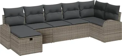 Imagen del producto de vidaXL Juego de sofás de jardín, 7 piezas, color gris, tejido de polirratán