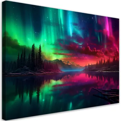 Produktbild von Leinwandbild Nordlichter vor Bergkulisse 60x40 Feeby Violett bild für die wand bereit zum aufhängen