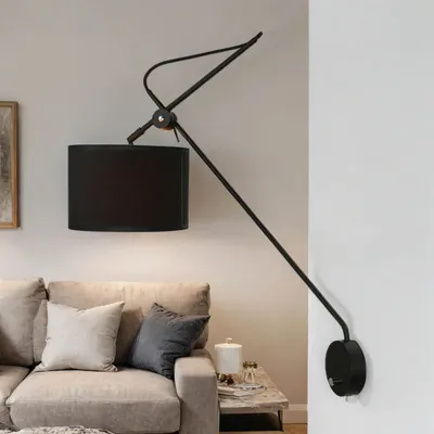 Immagine prodotto di Lampada da parete moderna "Viper" in metallo tessuto nero oro E14 lampada da parete soggiorno camera da letto corridoio