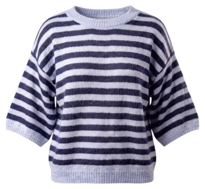 Produktbild von Strickpullover Damen Streifen Sweatshirt 3/4-Arm Rundhalsausschnitt 38 bis 42