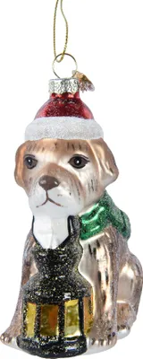 Produktbild von Christbaumschmuck Glas Hund mit Laterne 11cm hängend - beige - braun