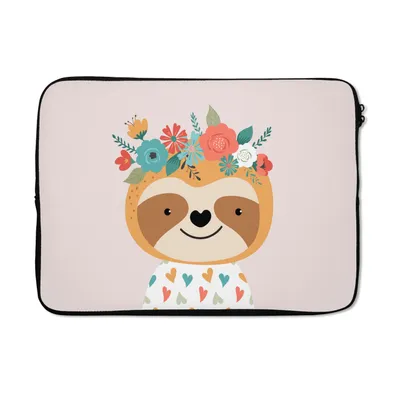 Produktbild von MuchoWow® Laptop Hülle 14 ZollFaultier - Blumen - Tiere Laptoptasche - Laptoptasche - Stoßsicher - Schutzhaube